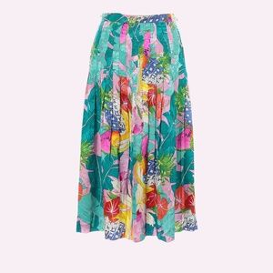 Raul Blanco Vintage 80s Fruit Print Tropical Skirt Maximalist 100% Silk Sz 12